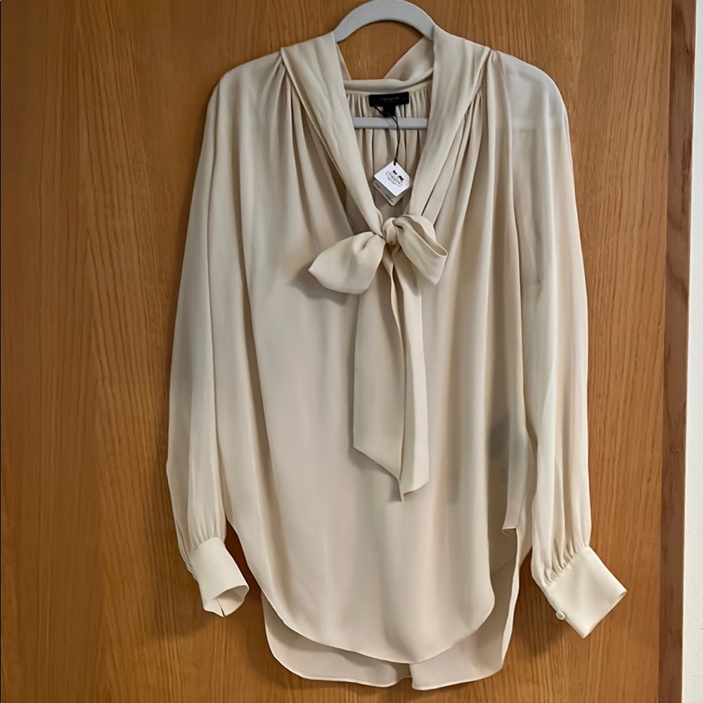 Coach Cream Silk Sailor Collar Blouse with Tie Front